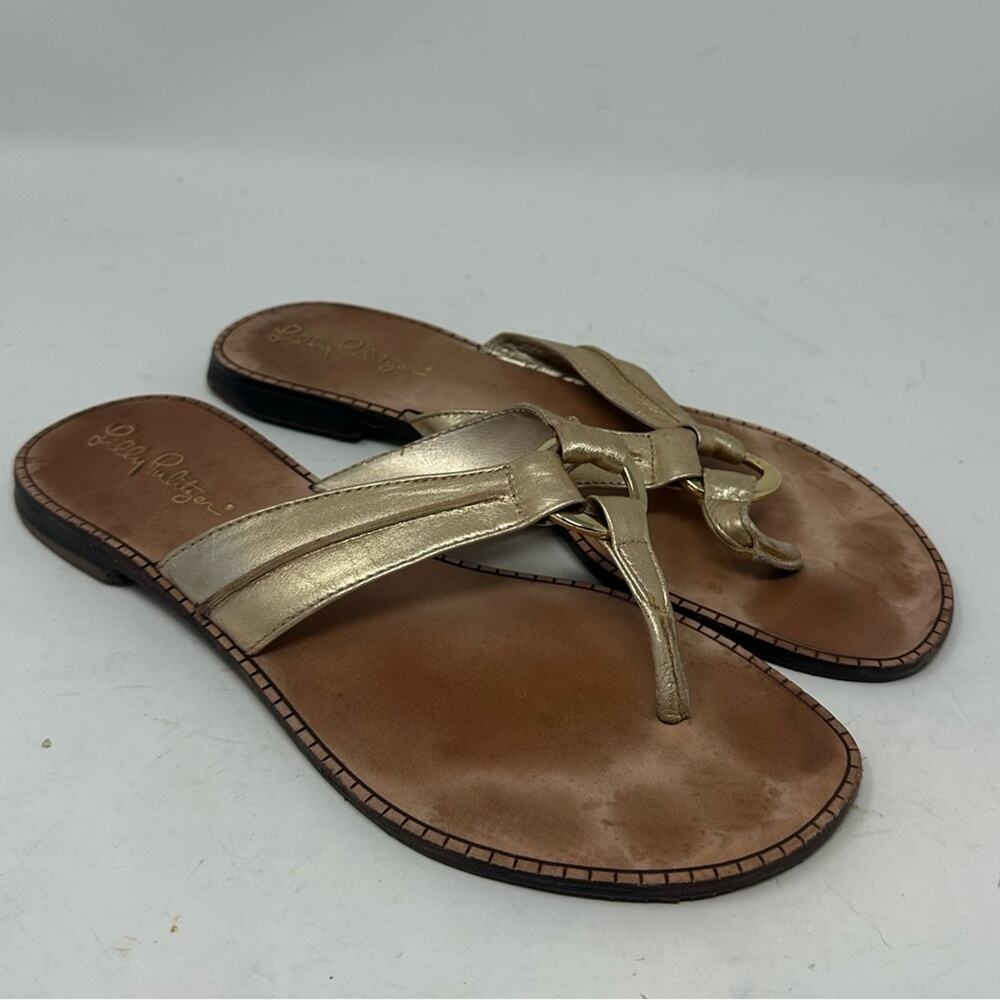 Lilly Pulitzer McKim Slip On Thong Sandal Flip Flop Rose Gold Size 7.5 Leather